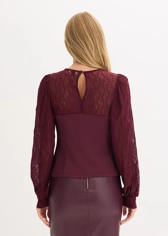 Langermet topp med blonder, bonprix