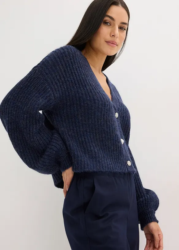 Kort strikkejakke med glittergarn og ullandel, bonprix