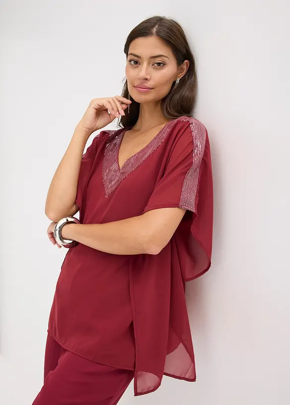 Oversized bluse med paljett-innfelling, bonprix