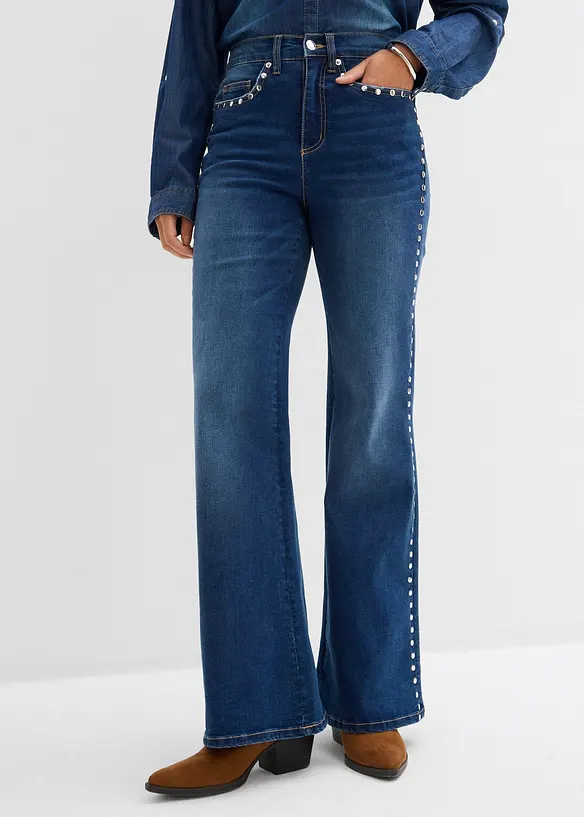 Flared-jeans High Waist med naglebesetning, bonprix