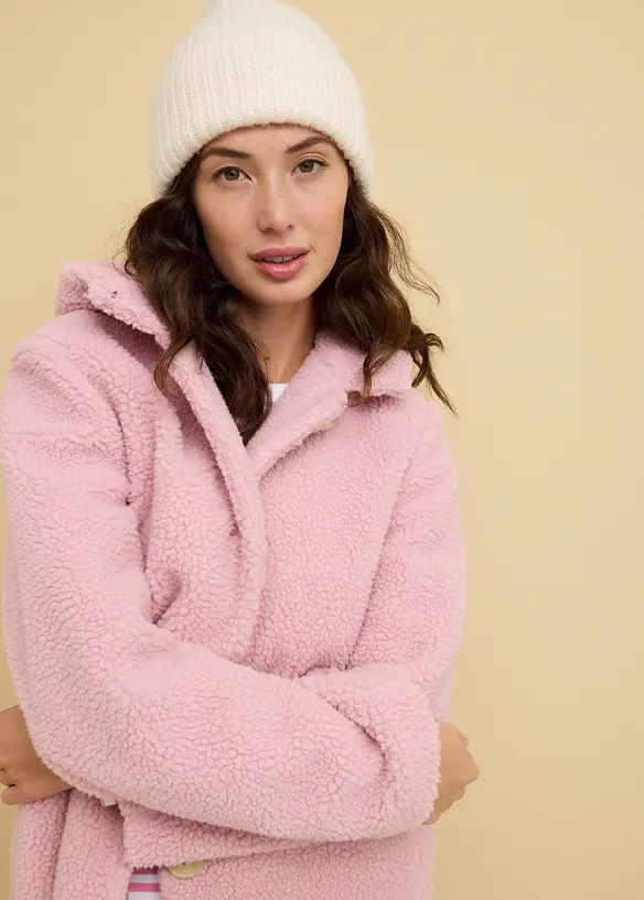 Kåpe i pilé med hette og lommer, bonprix