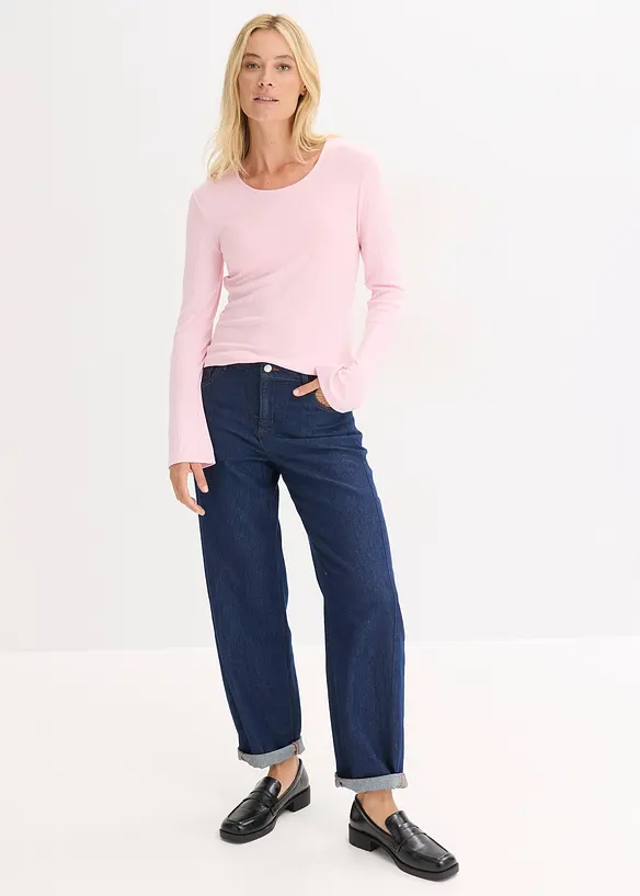 Langermet, ribbet topp, bonprix