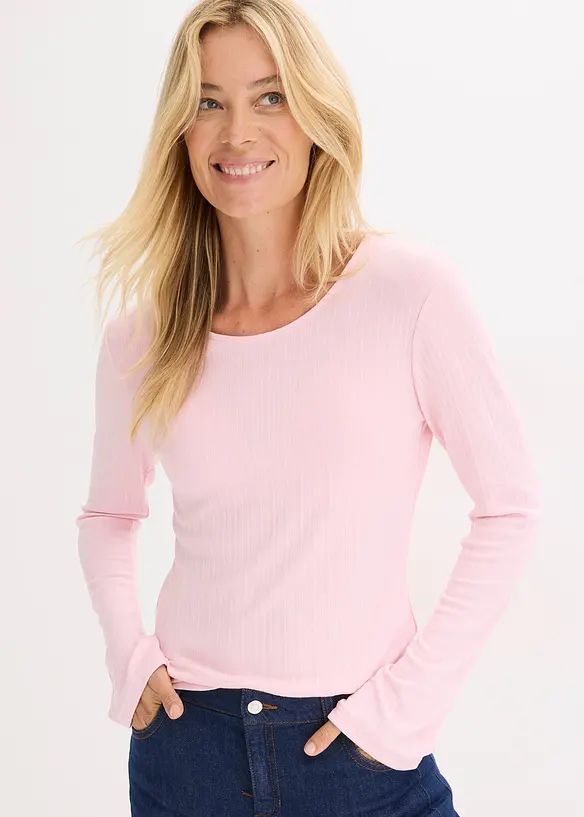 Langermet, ribbet topp, bonprix