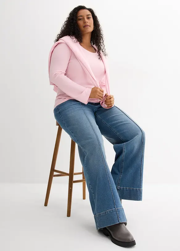 Langermet, ribbet topp, bonprix