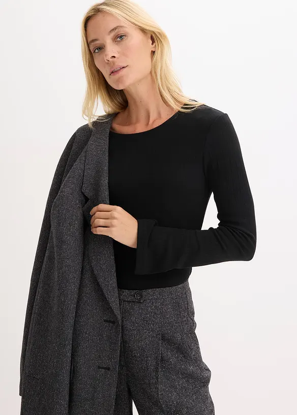 Langermet, ribbet topp, bonprix