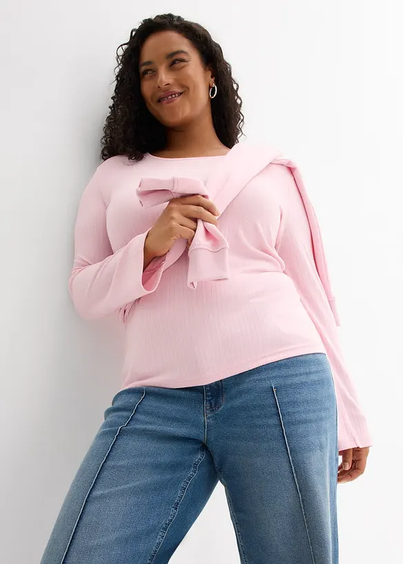 Langermet, ribbet topp, bonprix