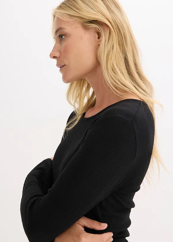 Langermet, ribbet topp, bonprix