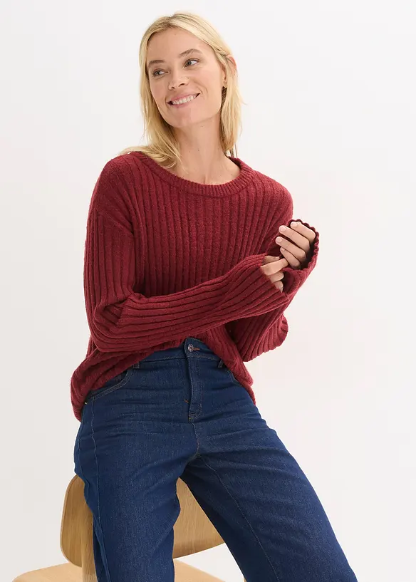 Oversized, ribbestrikket genser, bonprix