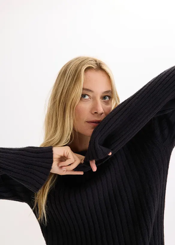 Oversized, ribbestrikket genser, bonprix