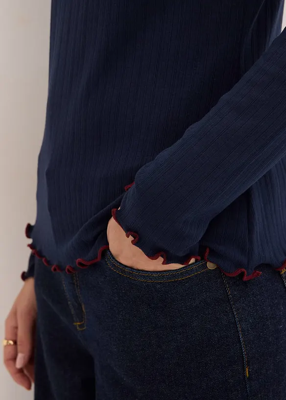 Langermet topp i ribbet materiale, bonprix