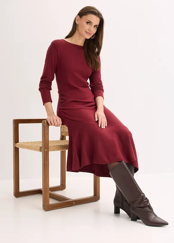 Strikkekjole med asymmetrisk fald av bomull og kasjmir, bonprix