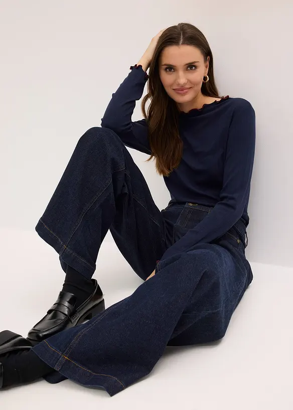 Langermet topp i ribbet materiale, bonprix