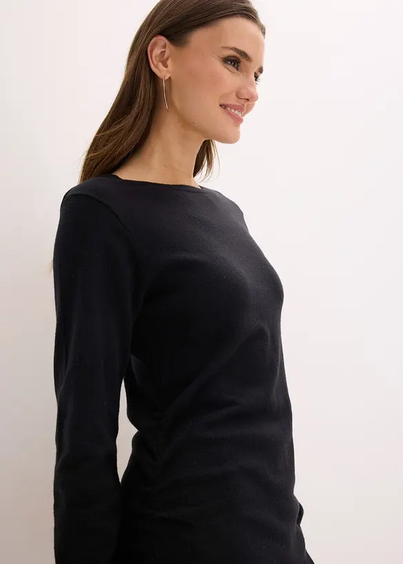 Strikkekjole med asymmetrisk fald av bomull og kasjmir, bonprix