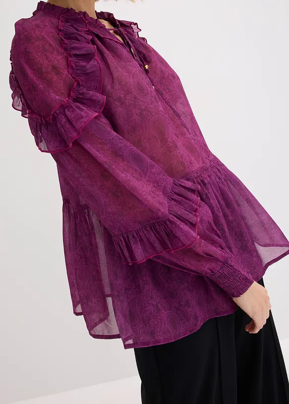Chiffonbluse med volanger, bonprix