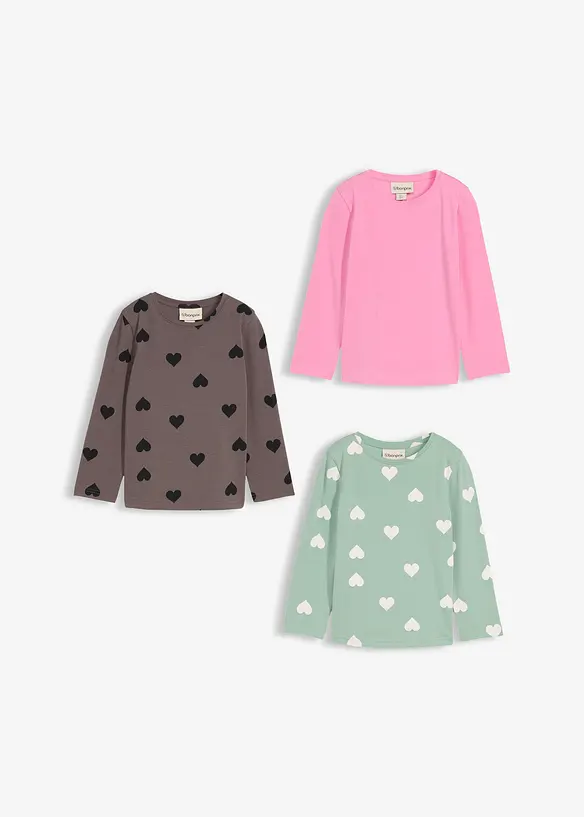 Langermet topp av elastisk, &oslash;kologisk bomullsmiks (3-pack), bonprix