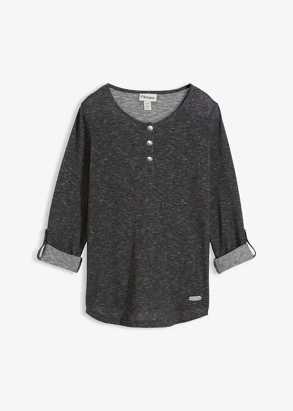 Langermet topp i bomullsmiks med knappestolpe, bonprix