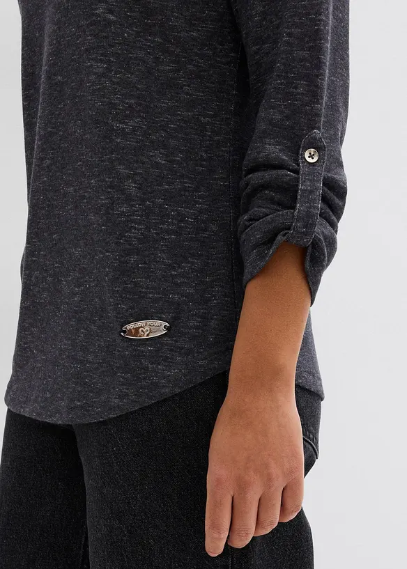 Langermet topp i bomullsmiks med knappestolpe, bonprix