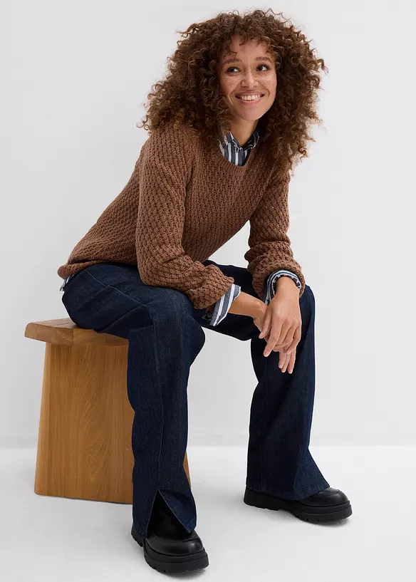 Genser i bomullsmiks med strukturstrikk, bonprix