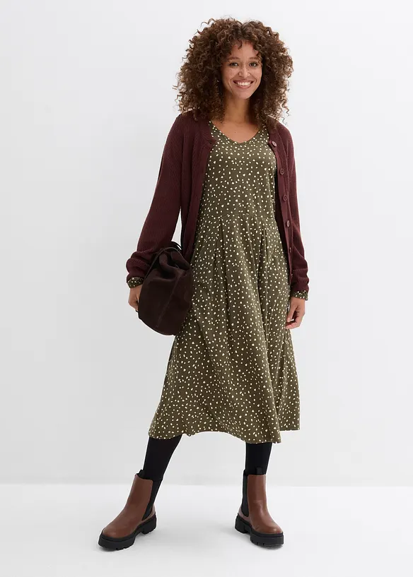 Trikotkjole i bomull, midi-lengde, bonprix