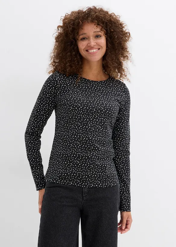 Langermet topp i &oslash;kologisk bomull med elastan (2-pack), bonprix