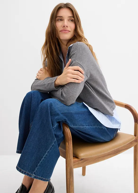 Genser i finstrikk med bluse-innfelling, bonprix