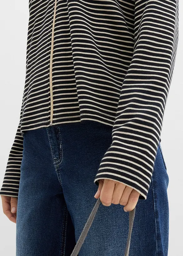 Sweatjakke i bomullsmiks med stripem&oslash;nster, bonprix