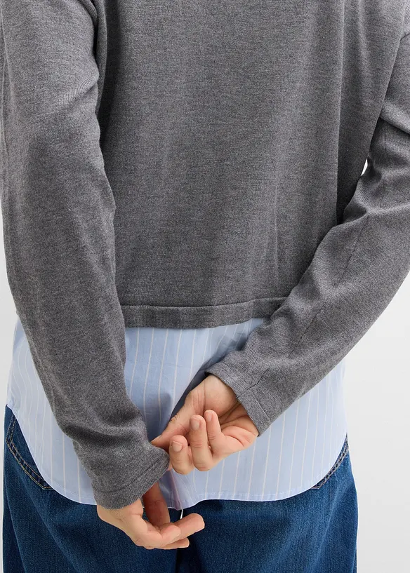 Genser i finstrikk med bluse-innfelling, bonprix