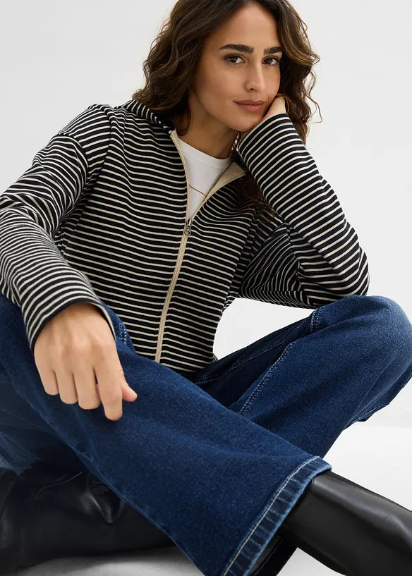 Sweatjakke i bomullsmiks med stripem&oslash;nster, bonprix