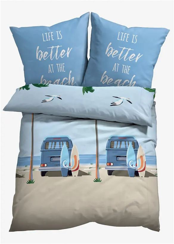 Sengesett med bil og palmer på stranden, bonprix