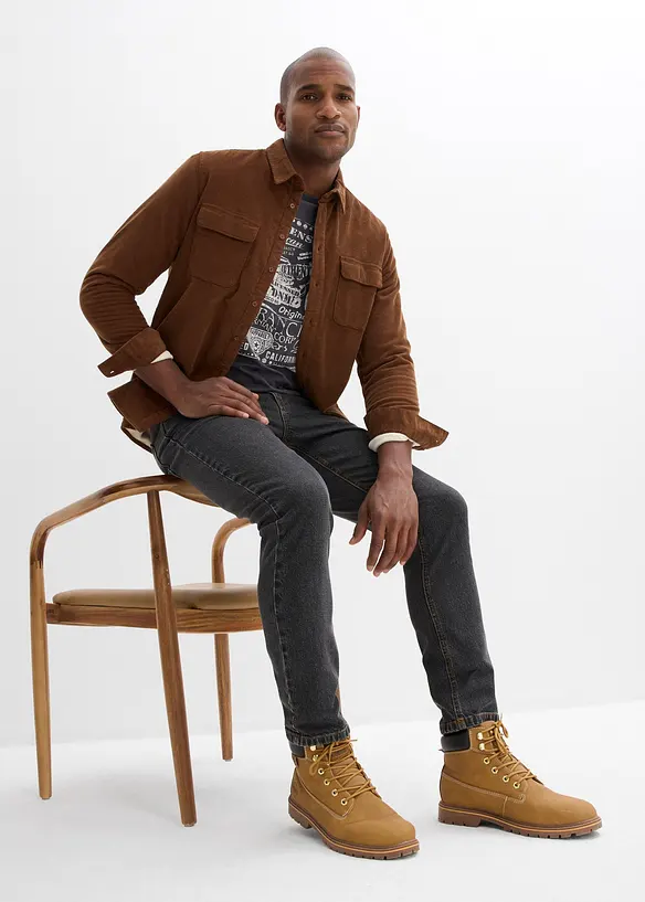 Classic Fit-jeans med linning som er elastisk i sidene, Straight, bonprix