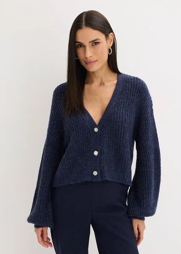 Kort strikkejakke med glittergarn og ullandel, bonprix