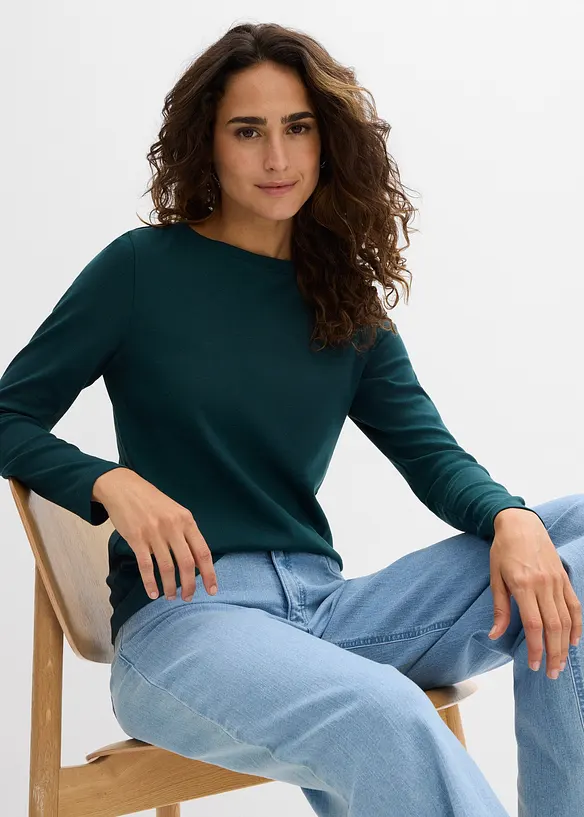 Langermet topp i 100% &oslash;kologisk bomull, bonprix