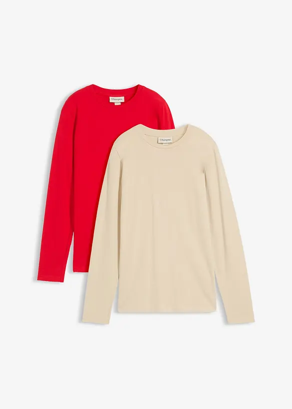 Langermet topp med &oslash;kologisk bomull (2-pack), bonprix