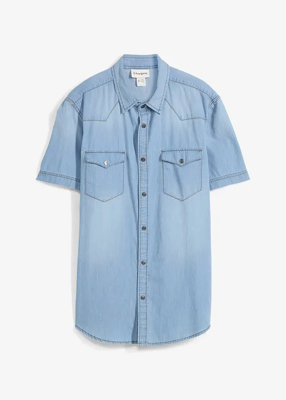 Kortermet jeansskjorte i økologisk bomull, Slim Fit, bonprix