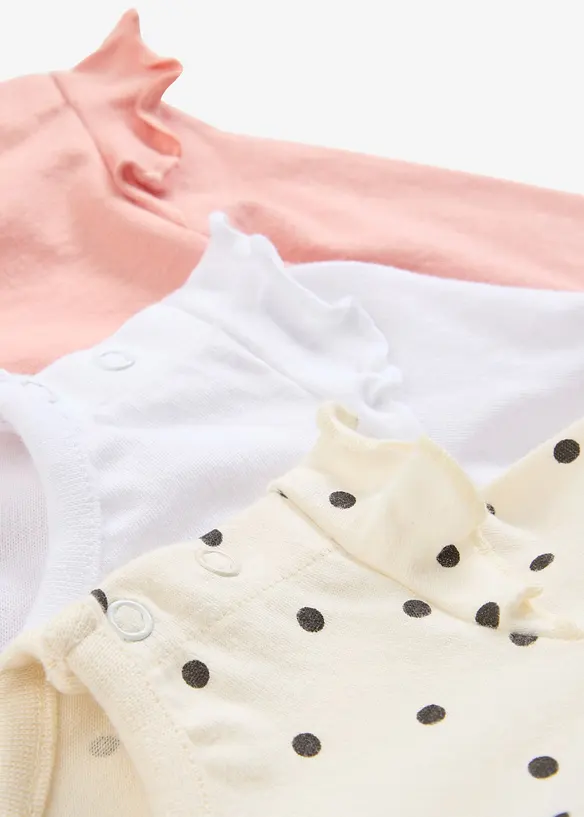 Babybody i &oslash;kologisk bomull med rysjer (3-pack), bonprix