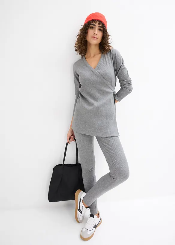 Sett med mamma-omslagstopp og behagelig leggings (2-delt sett), bonprix