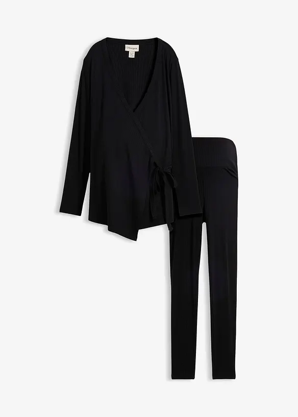 Sett med mamma-omslagstopp og behagelig leggings (2-delt sett), bonprix