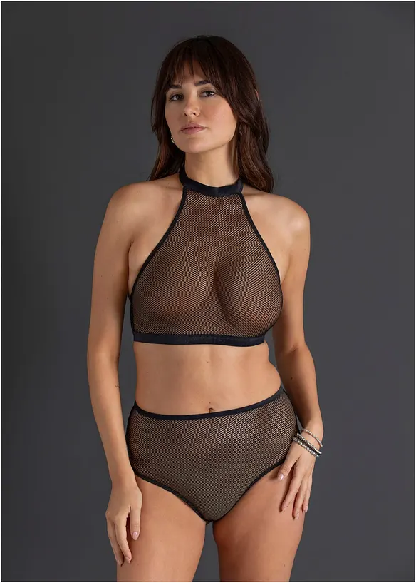 Halterneck-bralette + stringtruse med h&oslash;y midje (2-delt sett), bonprix