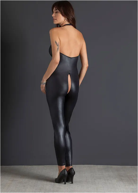 Catsuit ouvert i wetlook, bonprix