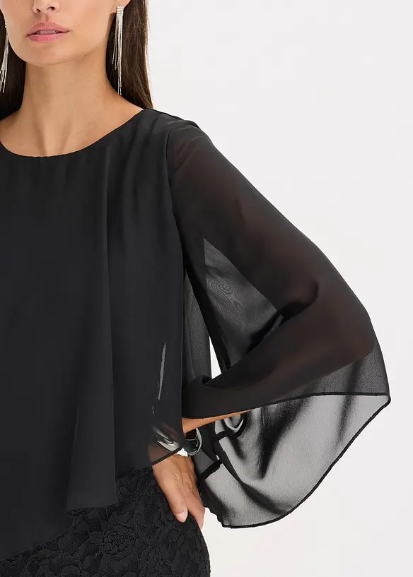 Minikjole av blonde med overkast av fin chiffon, bonprix