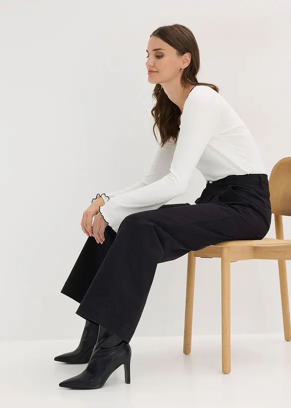 Wide Leg-bukse med legg og komfortlinning, bonprix