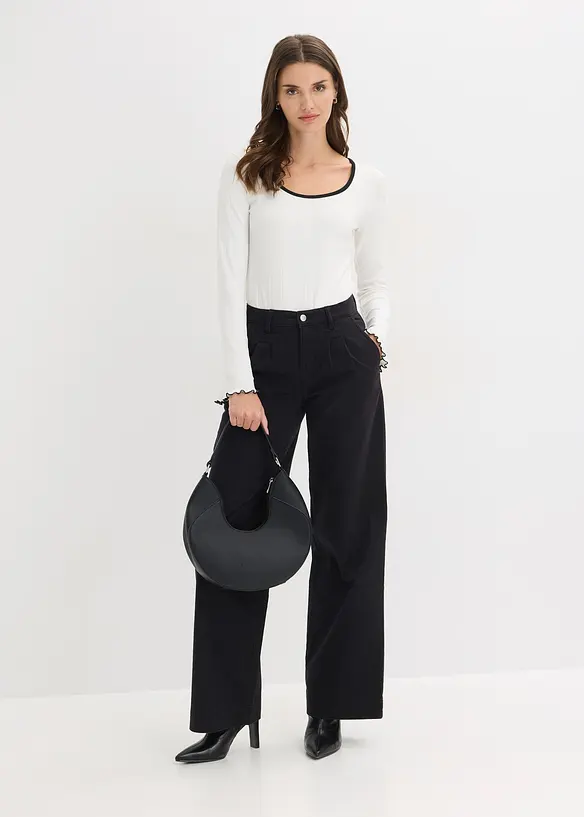 Wide Leg-bukse med legg og komfortlinning, bonprix