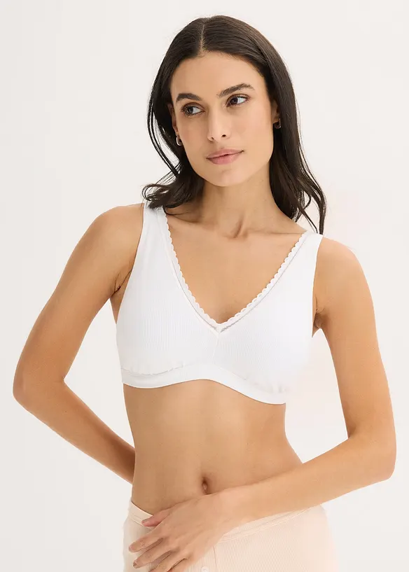 Polstret bralette uten b&oslash;yle med &oslash;kologisk bomull og blonde, bonprix