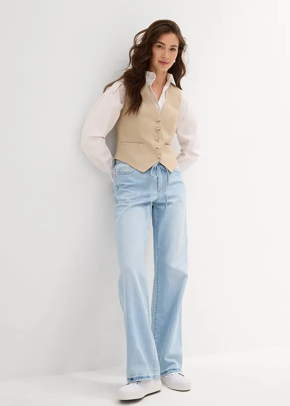 Wide Leg-jeans, Mid Waist, med belte, bonprix
