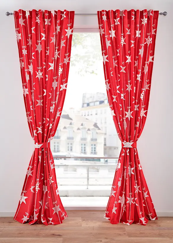 Gardin med stjernem&oslash;nster inkl. gardinholder (1-pack), bonprix