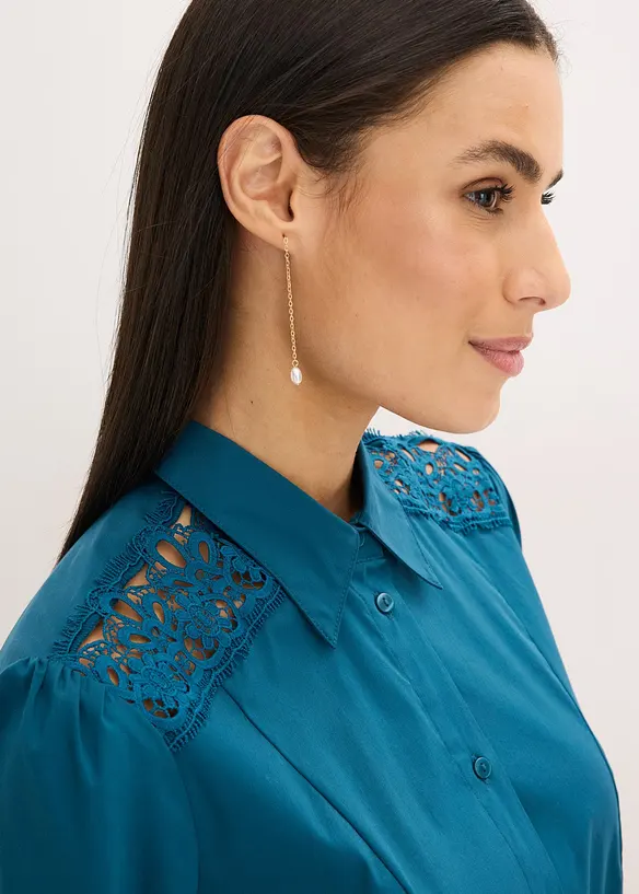 Skjortekjole med blonder og knytebelte, bonprix