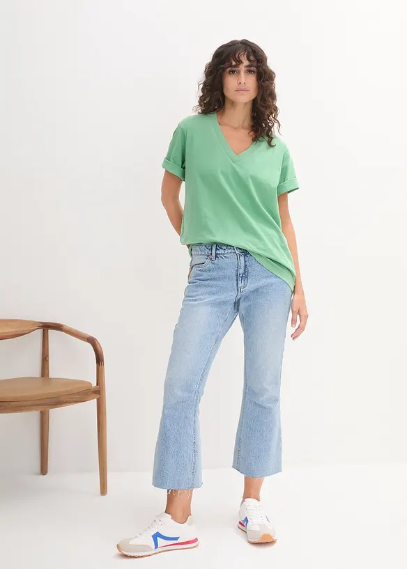 Vid, lang topp med V-hals, kortermet (5-pack), bonprix