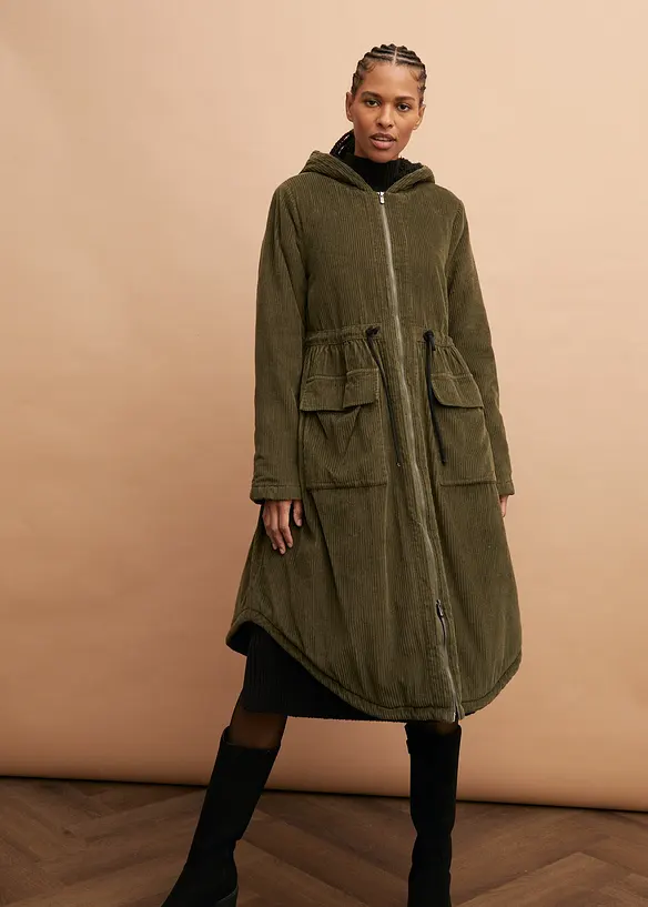 Cord-k&aring;pe med hette med teddy-fleece, i ren bomull, bonprix