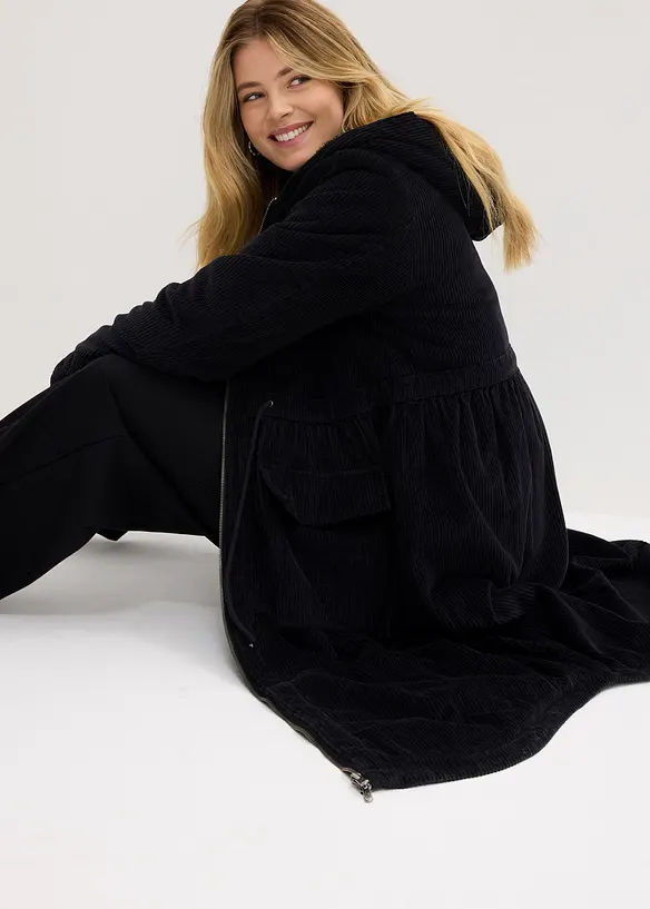 Cord-kåpe med hette med teddy-fleece, i ren bomull, bonprix
