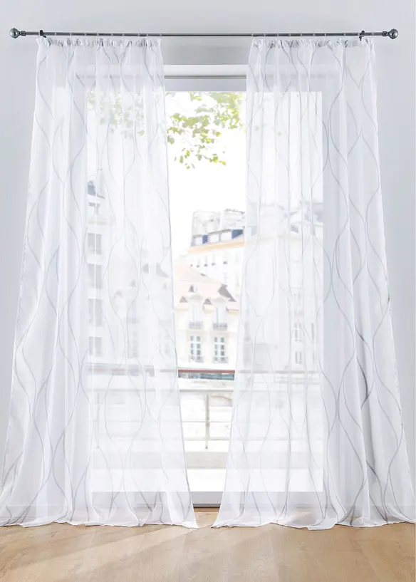 Gardin med b&oslash;lgeprint, med resirkulert polyester (1-pack), bonprix